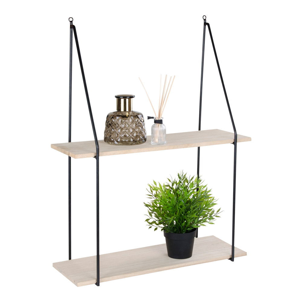 Farbe Haag – Wandregal, Stahl & Paulownia-Holz, schwarz/natur, 55 × 21 × 72 cm